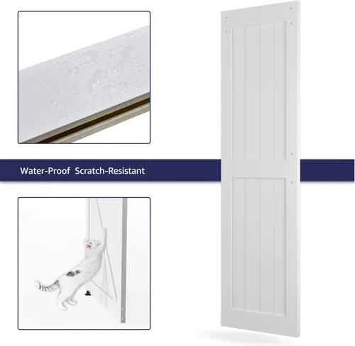 Miniatura 5 de Puerta corrediza de granero MDF de 24 x 84 pulgadas con kit de herrajes para puerta de granero de 4 pies y asa, agujeros preperforados, fácil Blanco