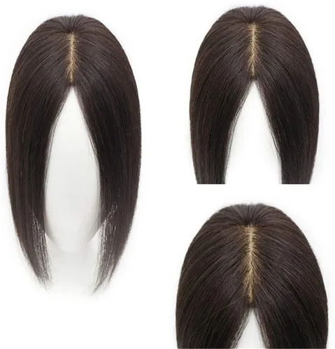 Miniatura 4 de Peluca de cabello humano lacio de 12 pulgadas, corona invisible para mujer, con cabello delgado, color negro