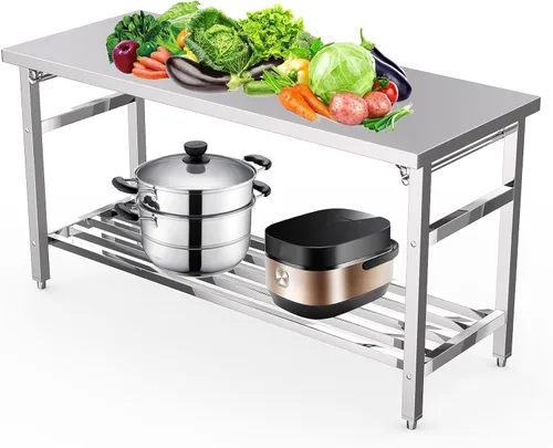Miniatura 8 de GlowSol Mesa de preparación de acero inoxidable de 48 x 24 pulgadas, mesa plegable de trabajo de acero inoxidable resistente comercial NSF