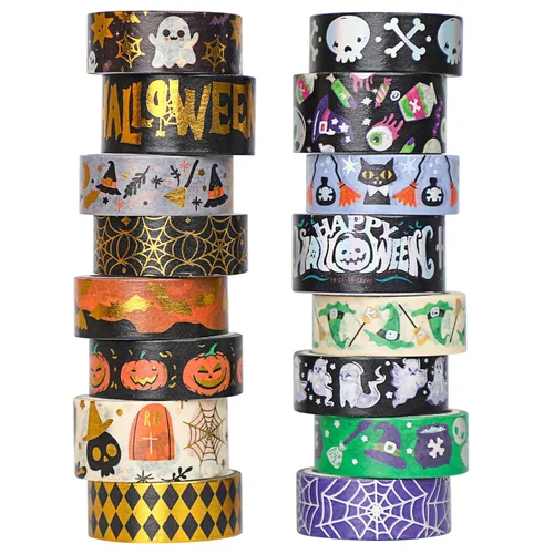 16 rollos de cinta adhesiva Washi de Halloween, cinta adhesiva de papel de aluminio, cinta decorativa para álbumes de recortes, diario,