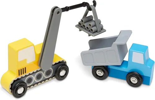 Miniatura 5 de Melissa & Doug – de madera de construcción sitio Vehículos con bandeja de almacenamiento de madera (8 Pcs)
