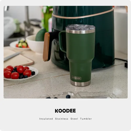 Miniatura 6 de koodee Vaso con asa, vaso de acero inoxidable de 30 onzas con aislamiento de doble pared con tapa y popote para café para hombres y mujeres