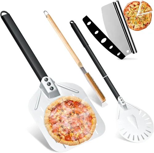 Kit de accesorios para horno de pizza de 4 piezas, incluye cáscara de pizza perforada de 12 pulgadas, cáscara redonda de torneado de pizza de 9