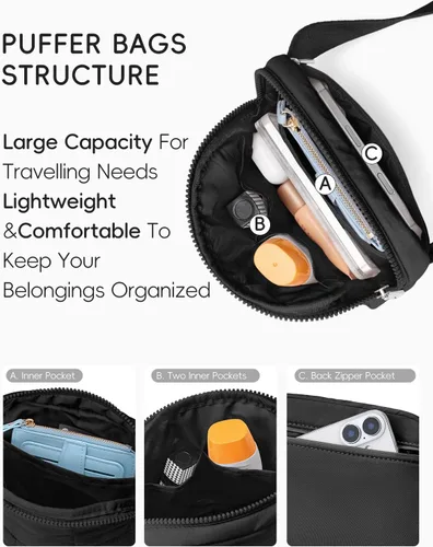Miniatura 56 de WESTBRONCO Riñoneras para mujeres y hombres, bolsa para cinturón con bolsillos con cremallera, riñoneras modernas, bolsas cruzadas ligeras de 1