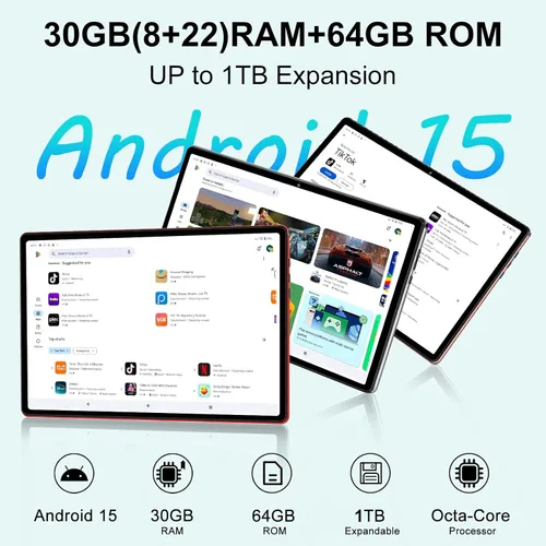 Miniatura 2 de 2025 Tablet Android 14 de 10 pulgadas con 22 GB RAM 128 GB ROM 1 TB de expansión, tablets con teclado ratón, Octa-Core, batería de 8000 mAh