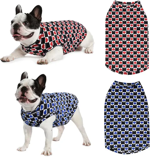 Miniatura 8 de Camisas hawaianas para perros, camisetas transpirables de malla de secado rápido para niño grande, niña, bulldog, rosa y azul, L Rosado/Azul