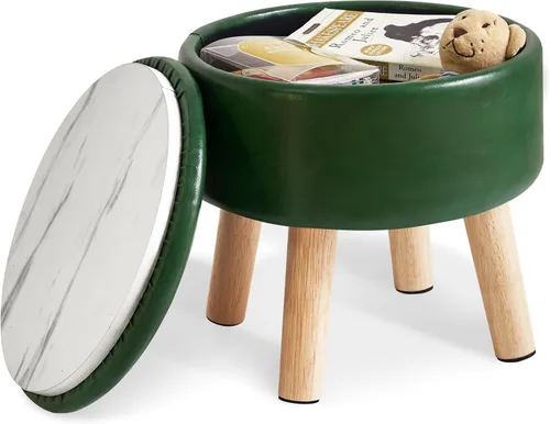 Miniatura 13 de IBUYKE Taburete otomano de 13 pulgadas con almacenamiento, reposapiés pequeño redondo con asiento acolchado y patas de madera, mini reposapiés