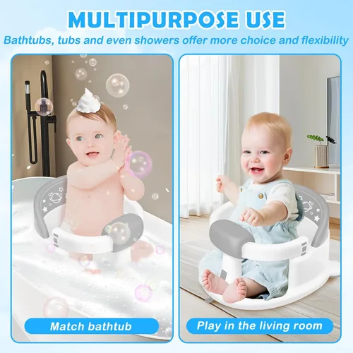 Miniatura 8 de Asiento de baño para bebés de 6 meses en adelante, silla de bañera para bebé, soporte de baño antideslizante para niños pequeños, asiento de baño