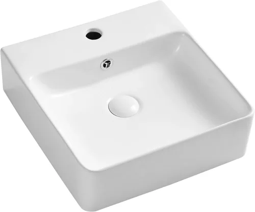 Miniatura 8 de Lavabo Rectangular de Baño de 16" x 16", Eridanus Lavabos de Montaje en Pared Lavabo Flotante de Encimera con Rebosadero, Cerámica Blanca Tipo