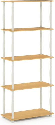 Miniatura 5 de Furinno Turn-N-Tube - Estantería multiusos de 5 niveles, estantería para exhibición, almacenamiento o libros, de tubos clásicos, color haya y blanco
