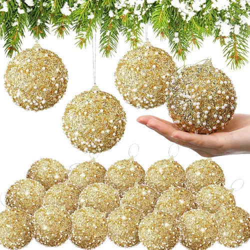 Miniatura 11 de Lyrow 24 piezas 3.15" Juego de adornos de bola de Navidad con purpurina, bola de espuma con lentejuelas colgante, decorativa, en masa, para árbol