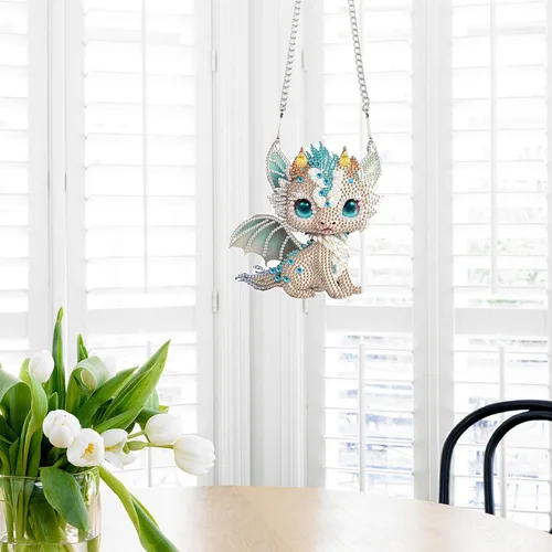 Miniatura 7 de AiYuanzsh Juego de letreros colgantes de pintura de diamantes, arte de diamante, arte de pared colgante de lindo dragón blanco, kit de colgante