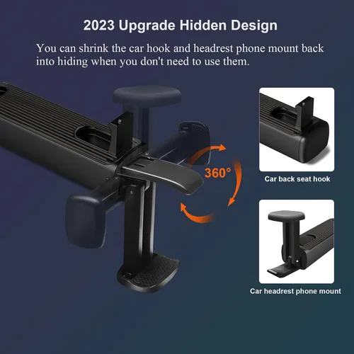 Miniatura 5 de Ganchos para Reposacabezas del Asiento Trasero - Nuevo Gancho de Coche Oculto 2 en 1 con Soporte para Teléfono, Rotación Universal de 360 Grados