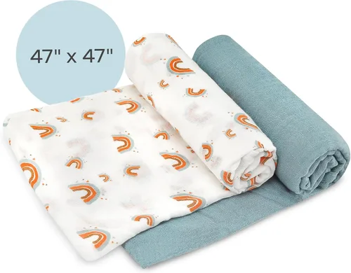 Miniatura 8 de Mantas de muselina para recién nacido, mantas orgánicas grandes para niños y niñas de 47 x 47 pulgadas, paquete de 2 envolturas transpirables
