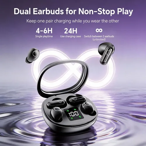 Miniatura 5 de Xmenha Juego de mini auriculares invisibles pequeños para dormir, color morado, inalámbrico, Bluetooth, para orejas pequeñas, canales de lado