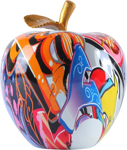 Figuras Coloridas de Frutas Estatua de Manzana Decoraciones, Escultura de Resina de Manzana con Grafiti Abstracto para Ornamento de Mesa Decoración