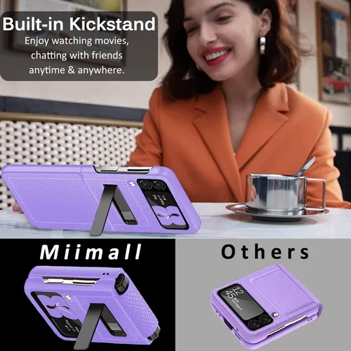 Miniatura 4 de Miimall Funda de lujo compatible con Samsung Galaxy Z Flip 3, protector de pantalla de cámara + protección de bisagra + funda delgada de cuero