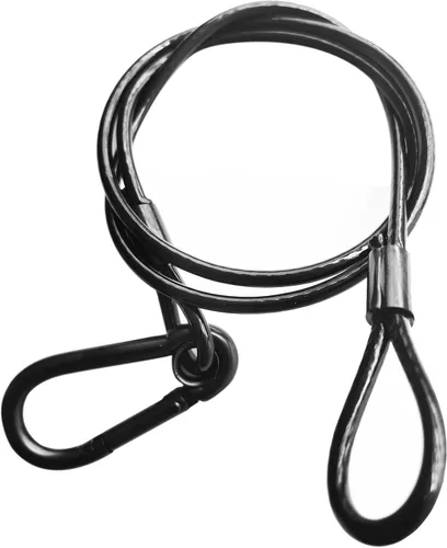 Miniatura 7 de Paquete de 4 cables de seguridad colgantes de cadena negra con abrazaderas de gancho para luces, cordón de acero inoxidable, cadenas de seguridad
