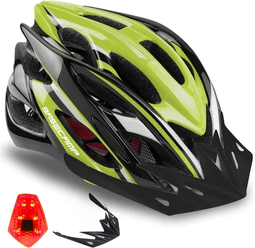 Miniatura 21 de Basecamp Casco de bicicleta para mujeres y hombres con luz LED de seguridad extraíble, visera solar, casco de bicicleta ligero, ajustable, Negro