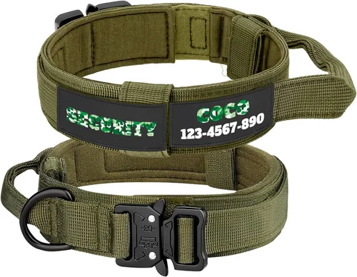 Miniatura 9 de Collar táctico personalizado para perro con parches de nombre y números, collar de perro personalizado con hebilla de metal de liberación rápida