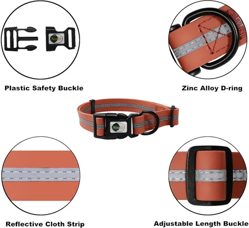 Miniatura 4 de NIMBLE Collar de perro impermeable para mascotas, ajustable, reflectante, duradero, flexible, de nailon con revestimiento de poliéster, collares