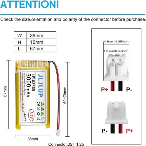 Miniatura 3 de 4 unids 3.7 V 3000 mAh polímero de litio batería recargable 1S 1C LiPo batería con conector JST1.0.984 in Circuito de protección integrado