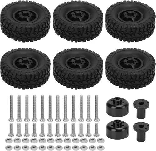 plplaaoo Ruedas de coche RC, ruedas y neumáticos de vehículos RC, neumáticos de goma RC con cubo de rueda de aleación de aluminio para WPL C14 C24