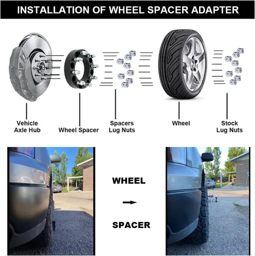 Miniatura 2 de Espaciadores de Rueda Forjados Negros 8x6.5 Pulgadas 1.5 Pulgadas con Pernos 14x1.5 Compatibles con Chevrolet GMC 8 Lug 8x165.1 para 1999-2010