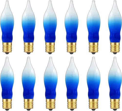 GOOTHY Paquete de 12 bombillas blancas y azules con forma de llama de Navidad, bombillas C18 de repuesto para velas eléctricas Hanukah de Navidad, 7