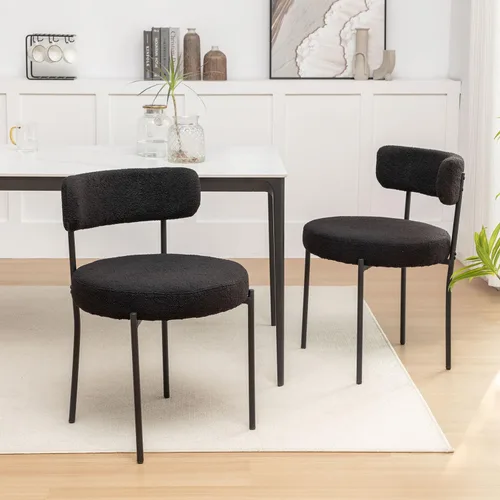Miniatura 20 de Riknuxi Sillas de Comedor Boucle Juego de 2, Sillas de Comedor Redondas Tapizadas con Patas de Metal Negro, Sillas de Comedor Modernas para Comedor