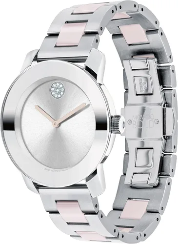 Miniatura 2 de Movado - Reloj de cuarzo suizo de cerámica para mujer pulsera de eslabones de acero inoxidable dos tonos