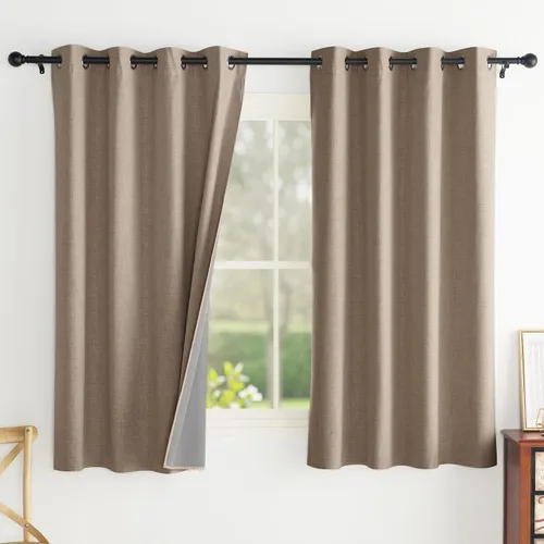 Miniatura 47 de PONY DANCE Juego de 2 paneles de cortinas de cocina beige de 45 pulgadas de largo, cortinas de lino 100% opacas para ventana pequeña, cortinas