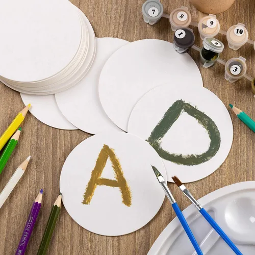 Miniatura 3 de 36 tarjetas redondas en blanco, cartulina, tarjetas de papel kraft grueso, tablero pequeño redondo para pintura de mandala, posavasos de bricolaje
