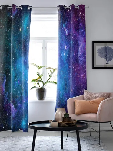 Miniatura 4 de T&H XHome Cortinas del espacio exterior, estrellas galaxias en el espacio, planetas astronómicos celestiales en el universo, Vía Láctea, 2 paneles