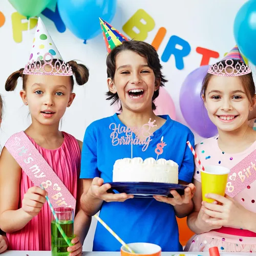 Miniatura 2 de Decoraciones de cumpleaños número 7 para niña, que incluyen corona/tiara de cumpleaños número 7, banda, adorno para pastel de cumpleaños y velas