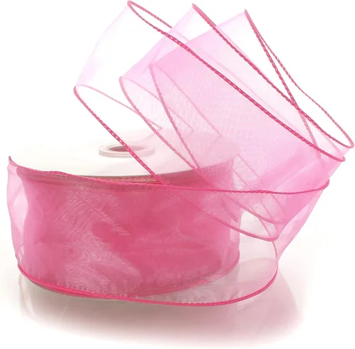 Miniatura 23 de Cinta de organza transparente con alambre de 2.5 pulgadas, color plateado de 10 yardas