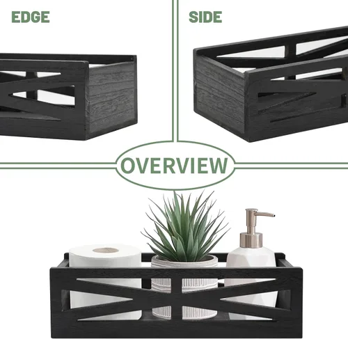 Miniatura 8 de Caja de decoración de baño de madera, soporte rústico para tanque de inodoro, organizador de papel higiénico de granja, caja de almacenamiento Negro