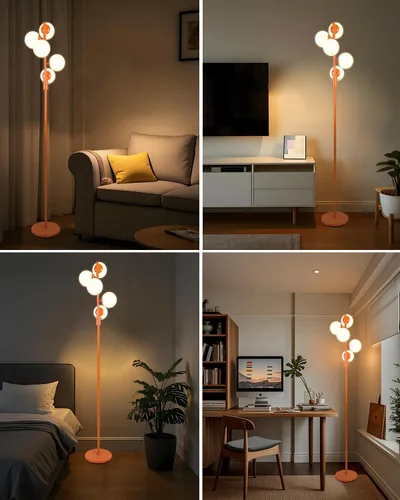Miniatura 2 de Lightdot Lámpara de pie rosa de 63 pulgadas, moderna lámpara de pie de globo de mediados de siglo con bombillas LED de 3000 K incluidas