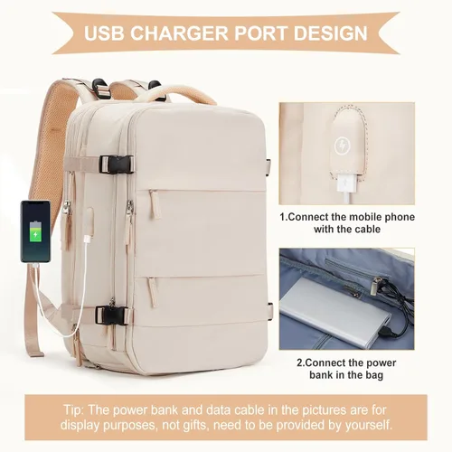 Miniatura 6 de coowoz Mochila grande de viaje para mujeres y hombres, mochila de transporte, mochila para senderismo impermeable para deportes al aire libre, Beige