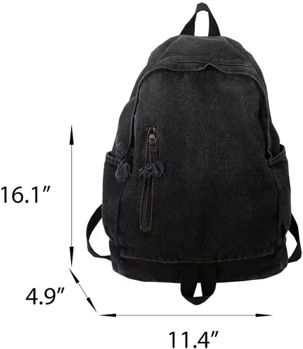 Miniatura 2 de Mochila de mezclilla degradada Y2K estética ligera para laptop, mochila clásica retro, mochila de viaje casual (un negro)