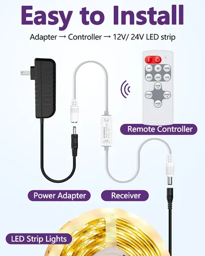 Miniatura 5 de HitLights Mini control remoto RF para tira de luces LED de un solo color, CC 5-24V, atenuador inalámbrico de 12 teclas con modo de efecto dinámico