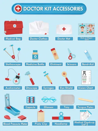 Miniatura 6 de Lehoo Castle Kit de médico para niños pequeños de 3 a 5 años, juego de médicos para niños, juego de simulación con disfraz de médico, estetoscopio
