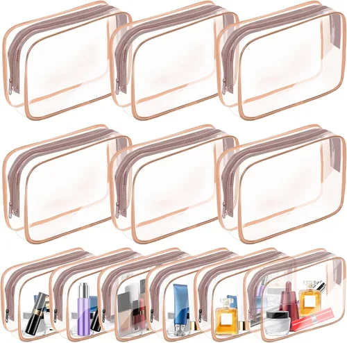 Miniatura 9 de Bolsa de maquillaje transparente AURUZA, bolsas de aseo portátiles para viajes con cremallera, bolsas organizadoras transparentes aprobadas por