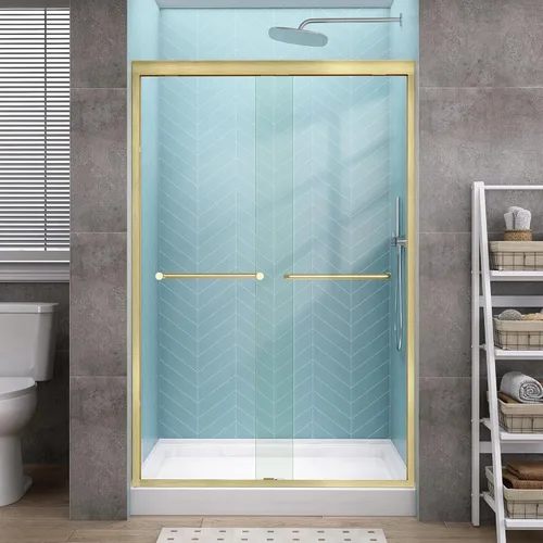 Miniatura 31 de GETPRO Puerta de ducha corrediza de 44-48 pulgadas de ancho x 72 pulgadas de alto, puertas correderas dobles sin marco para ducha, puerta de vidrio