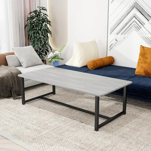 Miniatura 8 de Mesa de centro rectangular de granja para sala de estar, mesa de madera con marco de metal, diseño moderno de mediados de siglo, fácil montaje, mesa