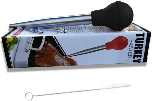 Miniatura 2 de Baster - Jeringa de acero inoxidable para pavos con cepillo de limpieza e inyector de adobo, color negro