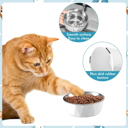 Miniatura 5 de Lallisa Comedero para gatos, 2 cuencos elevados de acero inoxidable con soporte elevado ajustable, tazón antideslizante para alimentos y agua