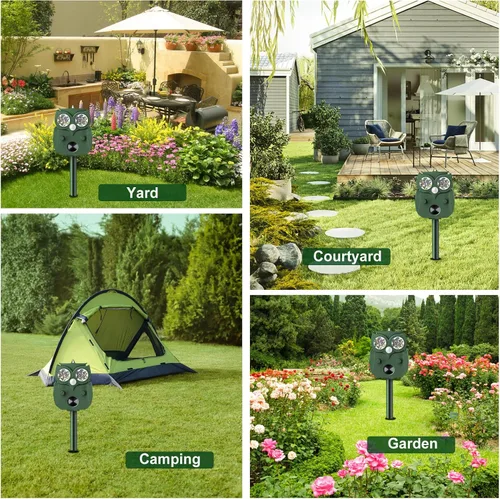 Miniatura 3 de Repelente de animales para exteriores, alimentado por energía solar, ultrasónico, ciervo, ardilla, conejo, roedor, disuasorio de perros, repelente