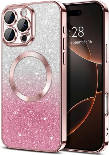 Miniatura 58 de Hython Funda para iPhone 13 Pro transparente con purpurina magnética [compatible con MagSafe] Protector completo de lente de cámara delgado