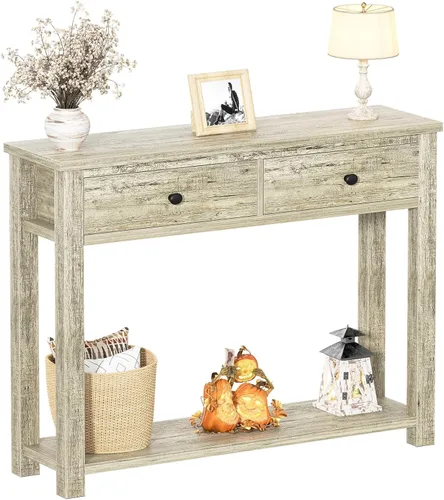 Miniatura 9 de Homieasy Mesa consola de granja con 3 cajones, mesa de sofá de madera de 47 pulgadas con estante de almacenamiento para sala de estar, detrás